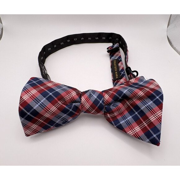 Countess Mara Bow Tie Plaid Red White Blue Silk Patriotic 4th of July - Picture 7 of 7